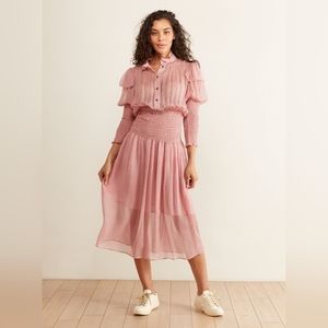 NWT Bibliotheque NYC Smocked waist midi dress